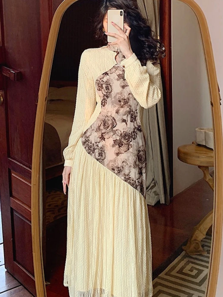 Autumn Vintage Patchwork Dress Women Casual Long Sleeve Designer Chic Retro Dress French Elegant Evening Party Midi Dresses 2022
Autumn Vintage Patchwork Dress Women Casual Long Sleeve Designer Chic Retro Dress French Elegant Evening Party Midi Dresses 2022