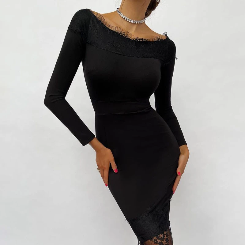 Sexy Lace Women Party Dress Korean Fashion Long Sleeve Tight One Step Skirt Solid Color Hip Wrap Women Elegant Evening Dresses
Sexy Lace Women Party Dress Korean Fashion Long Sleeve Tight One Step Skirt Solid Color Hip Wrap Women Elegant Evening Dresses