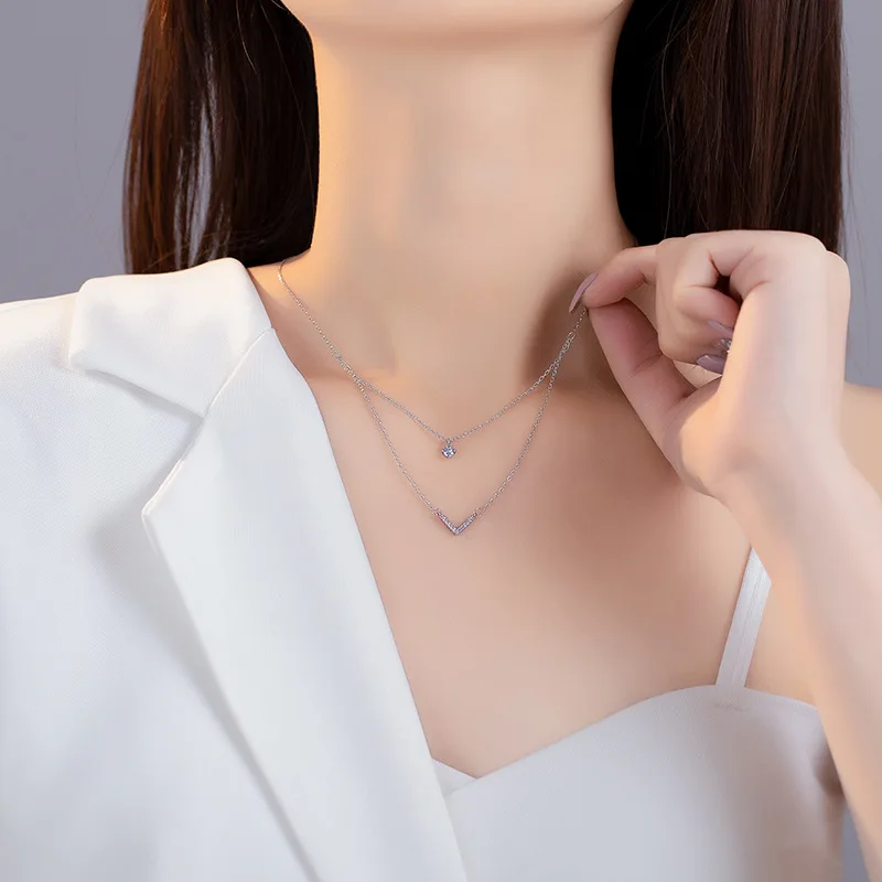 925 Sterling Silver Round Double Layer Necklace V-Shaped Simple Style Multi-Layered Pendant Chain Birthday Gift Women Jewelry
925 Sterling Silver Round Double Layer Necklace V-Shaped Simple Style Multi-Layered Pendant Chain Birthday Gift Women Jewelry
