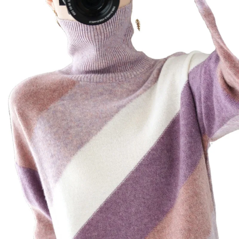 2022 New Autumn and Winter Women's Fashion High-quality Thick High-neck Color Matching Sweater Cashmere Comfortable Sweater
2022 New Autumn and Winter Women's Fashion High-quality Thick High-neck Color Matching Sweater Cashmere Comfortable Sweater