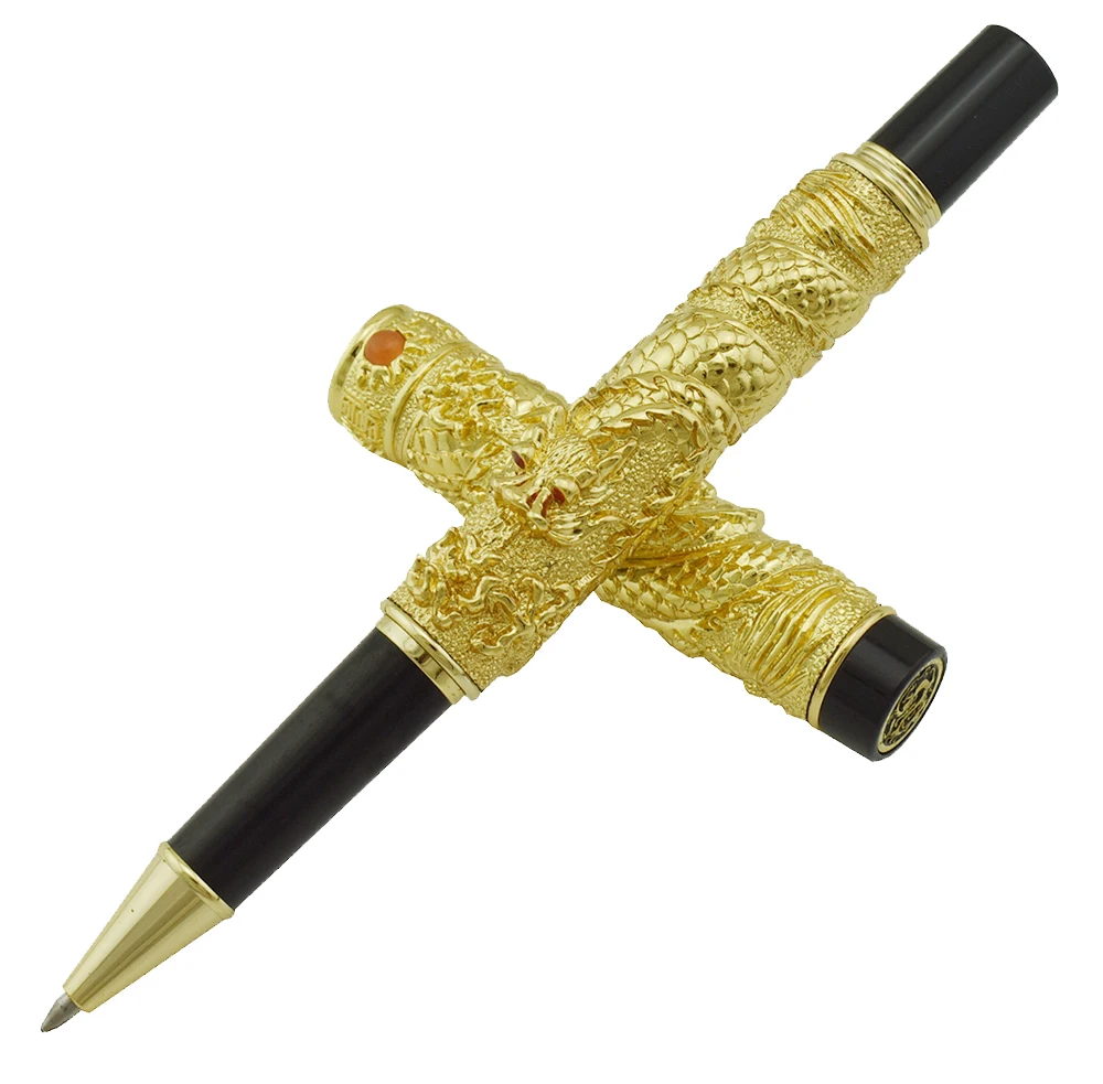 Jinhao Vintage Luxurious Rollerball Pen Golden Small Double Dragon Playing Pearl, Metal Carving Embossing Heavy Collection Pen
Jinhao Vintage Luxurious Rollerball Pen Golden Small Double Dragon Playing Pearl, Metal Carving Embossing Heavy Collection Pen