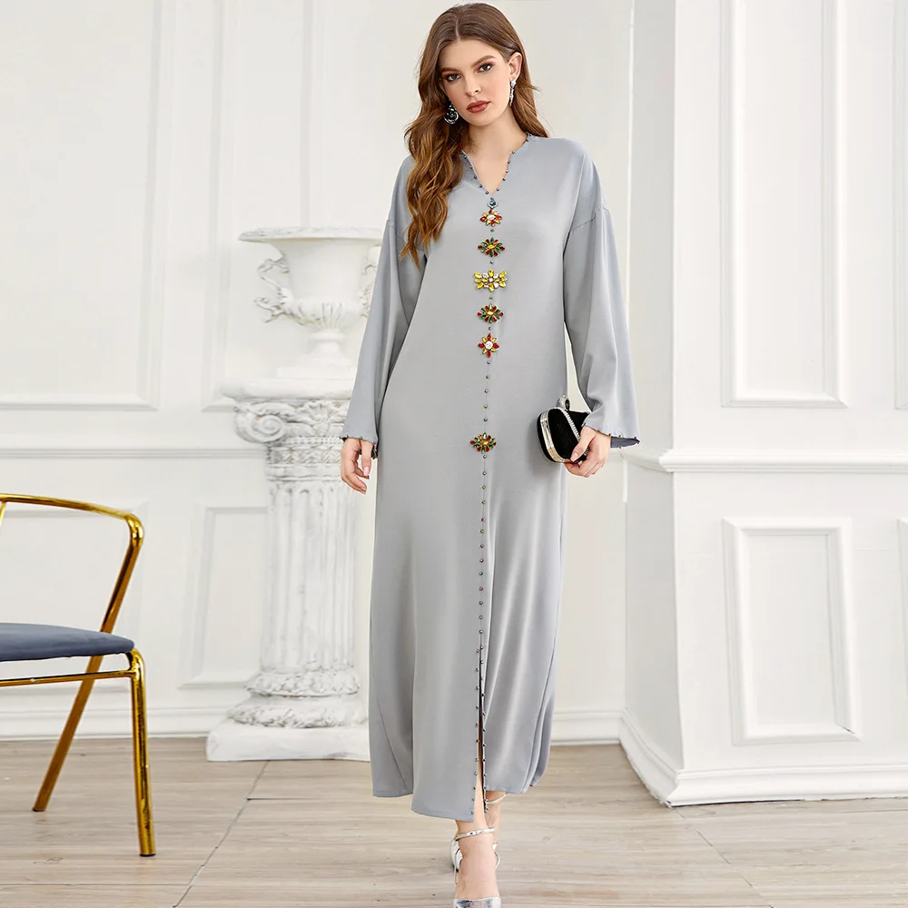 New Fashion Muslin Women Dress Long Sleeve Printing Solid Color Patchwork V-neck Pullover Mid East Style Ladies Dress For Spring
New Fashion Muslin Women Dress Long Sleeve Printing Solid Color Patchwork V-neck Pullover Mid East Style Ladies Dress For Spring