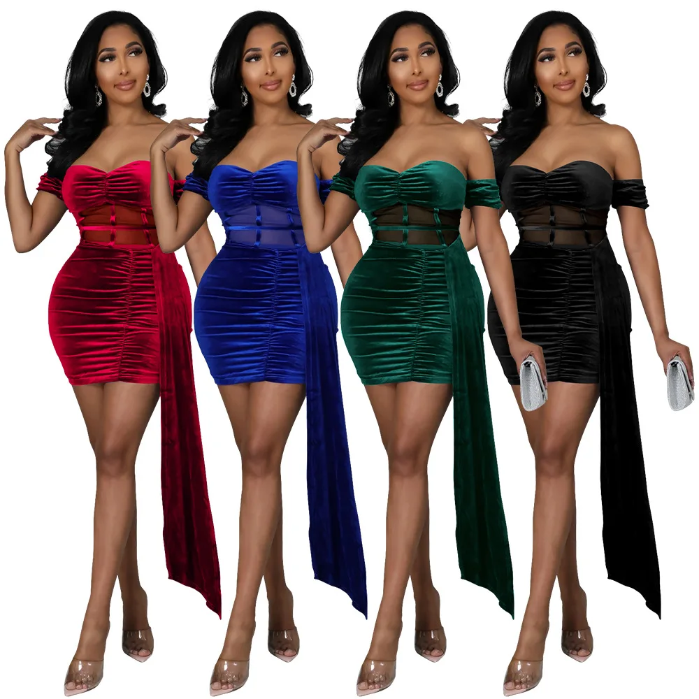 2022 New Women's High Elastic Korean Velvet Wrap Chest Slim Sexy One Shoulder Dress Women's Hollow Club Party Dress Vestidos
2022 New Women's High Elastic Korean Velvet Wrap Chest Slim Sexy One Shoulder Dress Women's Hollow Club Party Dress Vestidos