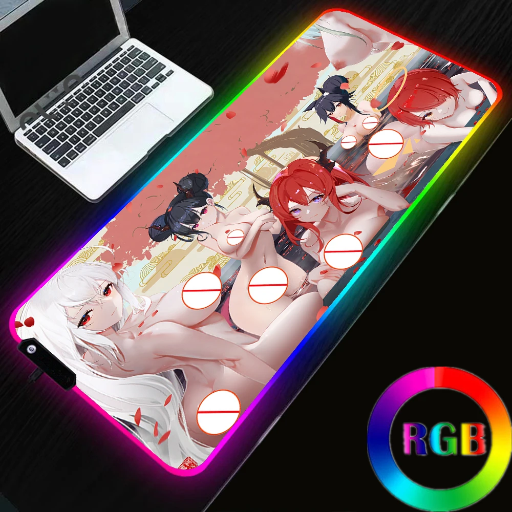 

Arknights Sexy Gaming Mousepad Big Ass Girl RGB Mouse Pad Gamer Computer Carpet LED Backlit Mause Pad for Desk Keyboard Mice Mat