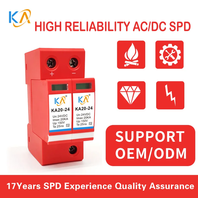 Ka20-24 DC Power Arrester Class D 24V Surge Protector Low-Voltage Lightning Remote Signaling Optional
Ka20-24 DC Power Arrester Class D 24V Surge Protector Low-Voltage Lightning Remote Signaling Optional