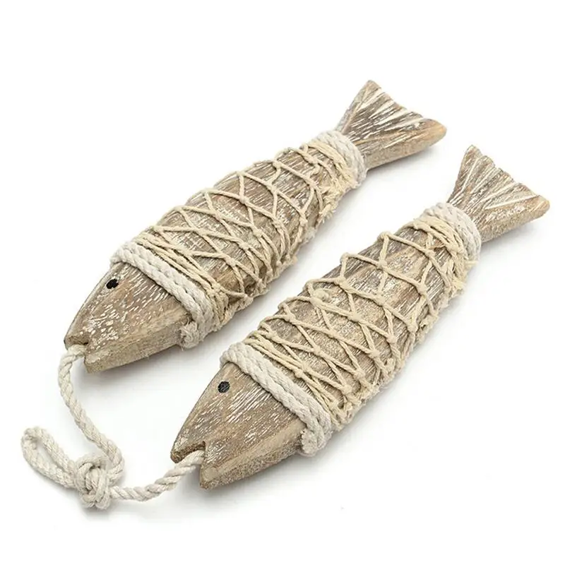 

Natural Wood Fish Wall Decoration Handcraft Mediterranean Wall Art Coastal Home Hanging Decor 2pcs Vintage Hand-carved Wood Fish