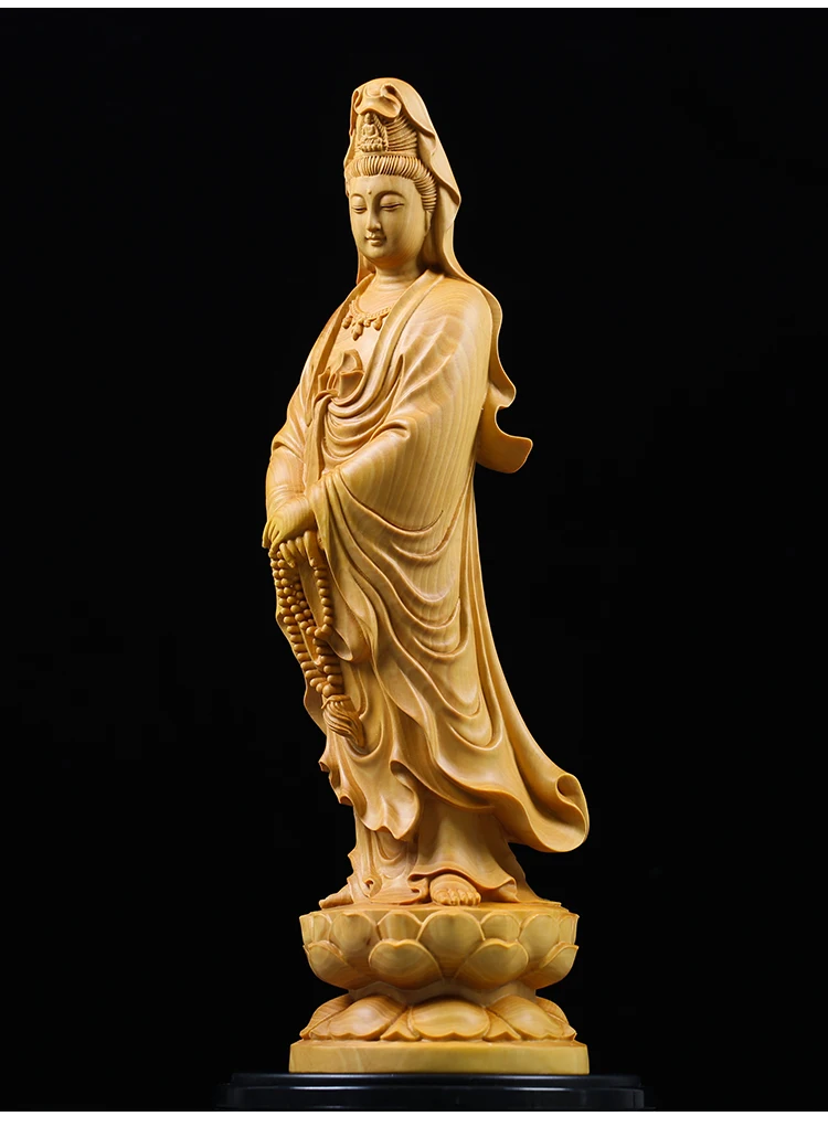 

Mercy Goddess Guanyin Buddha Statue Chinese Home Decor Wall Sculpture Car Accessories Solid Wood Kuan Yin