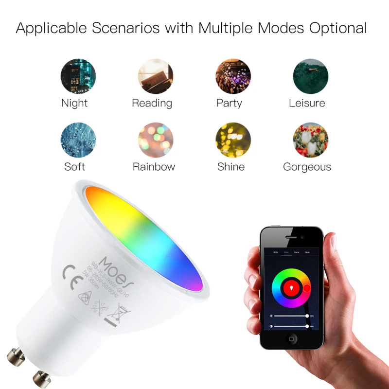 Tuya GU10 WIFI Smart LED Bulbs RGBW C+W White 5W Dimmable Lamps Smart Life APP Control Voice Control Via Alexa Google Home
Tuya GU10 WIFI Smart LED Bulbs RGBW C+W White 5W Dimmable Lamps Smart Life APP Control Voice Control Via Alexa Google Home