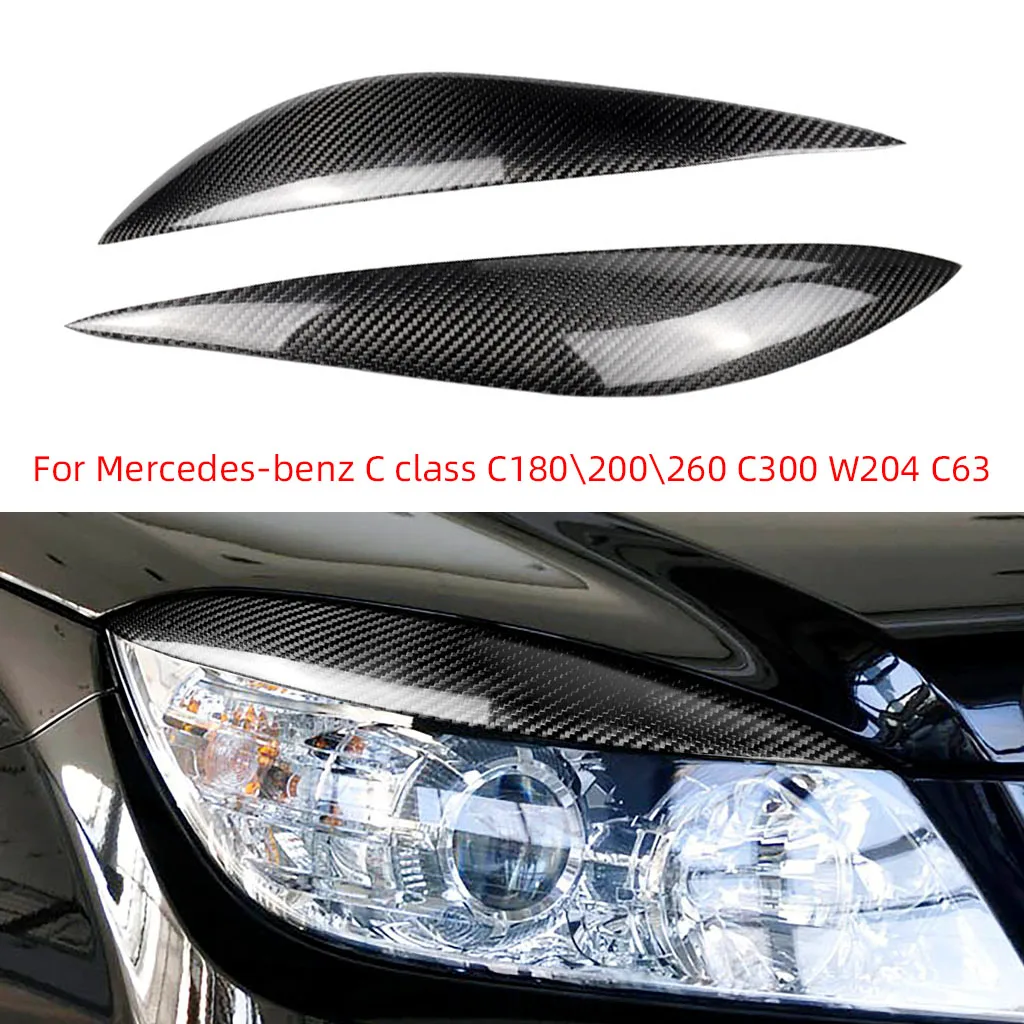 

Real Carbon Fiber Car Headlight Eyebrow Eyelids Stickers Trim Cover For Mercedes-benz C class C180\200\260 C300 W204 C63