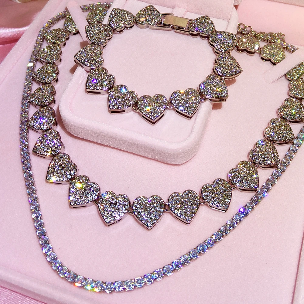Hip Hop Bling Heart Cuban Link Chain Necklace Bracelet For Women Rhinestones Paved Zircon Tennis Chain Choker Wedding Jewelry
Hip Hop Bling Heart Cuban Link Chain Necklace Bracelet For Women Rhinestones Paved Zircon Tennis Chain Choker Wedding Jewelry