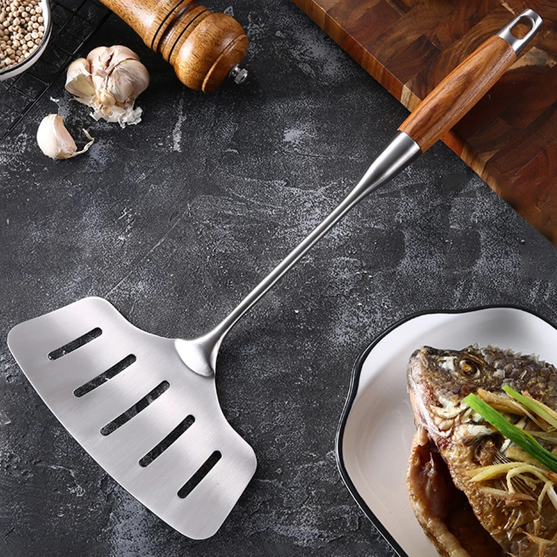 304 Stainless Steel Wide Head Fish Spatula, Steak Shovel Fish Slotted Beveled Turner with Wood Handle, Kitchen Cooking Utensils
304 Stainless Steel Wide Head Fish Spatula, Steak Shovel Fish Slotted Beveled Turner with Wood Handle, Kitchen Cooking Utensils