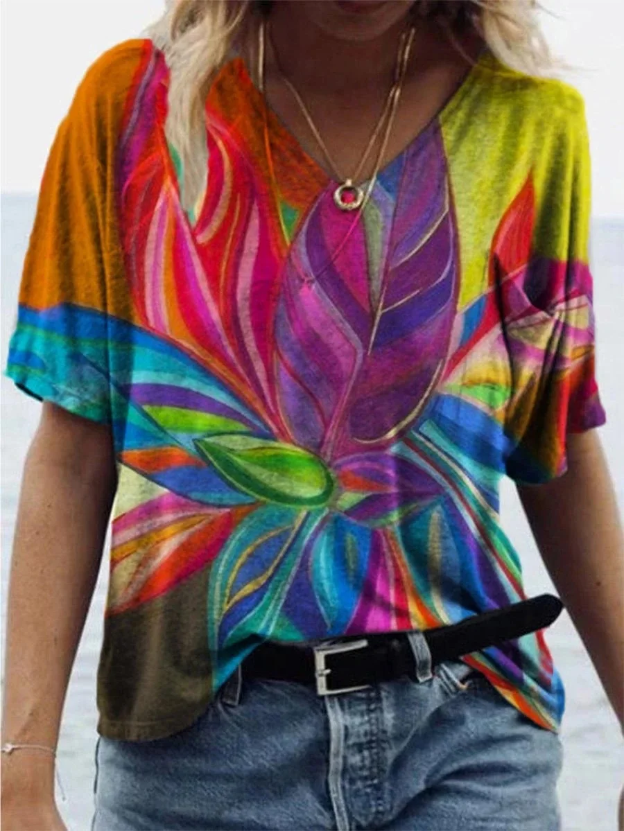 New Summer Women's T-shirt Personality 3D watercolor abstract painting Short Sleeve Summer Loose Soft V-Neck T-shirts For Women
New Summer Women's T-shirt Personality 3D watercolor abstract painting Short Sleeve Summer Loose Soft V-Neck T-shirts For Women