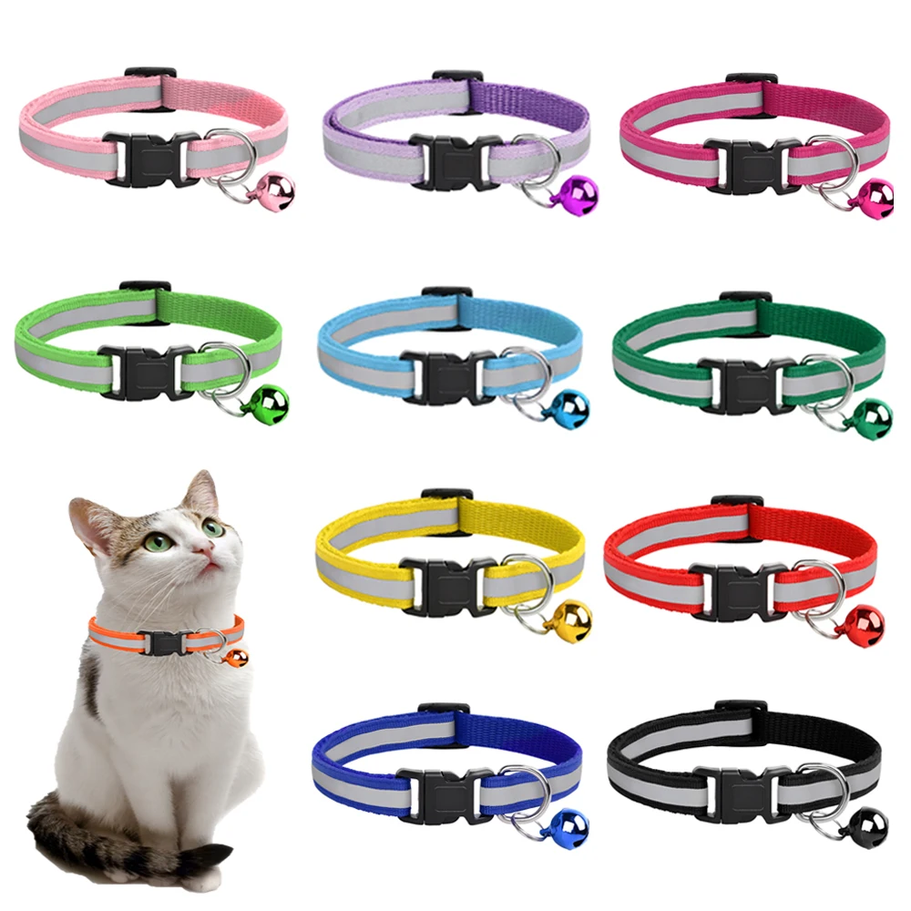 Reflective Cat Collar Adjustable Small Dog Kitten Collars With Bell Accessories Soft Nylon Pet Necklace For Cats Pet Supplies 
Reflective Cat Collar Adjustable Small Dog Kitten Collars With Bell Accessories Soft Nylon Pet Necklace For Cats Pet Supplies