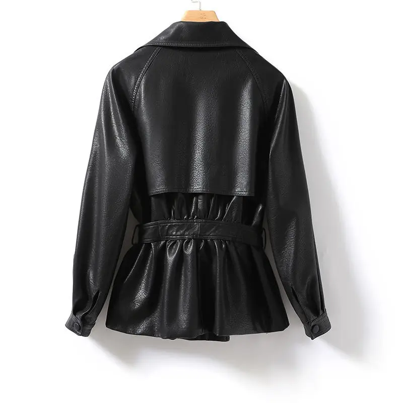 Loose Fit Black Pu Leather Belted Waist Jacket Long Sleeve Women Coat New Lapel Vintage Fashion Jacket Spring Autumn 2022 A26
Loose Fit Black Pu Leather Belted Waist Jacket Long Sleeve Women Coat New Lapel Vintage Fashion Jacket Spring Autumn 2022 A26