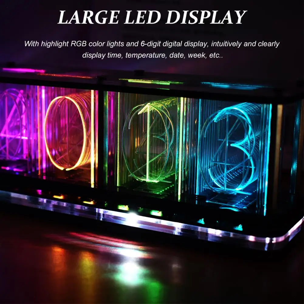 Electronic Clock Retro RGB Color Gradient Effect Simple Operation Timing Acrylic Creating Atmosphere Digital Tube Clock for Bedr
Electronic Clock Retro RGB Color Gradient Effect Simple Operation Timing Acrylic Creating Atmosphere Digital Tube Clock for Bedr
