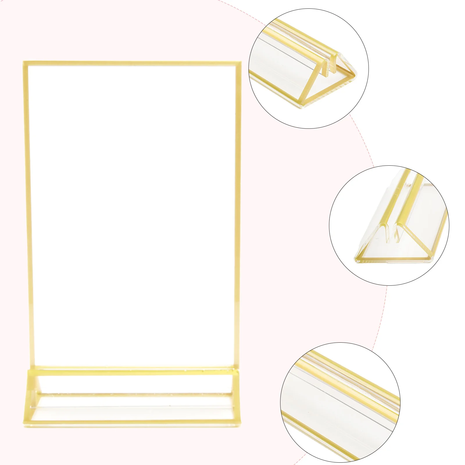 T-shaped Display Stand With Gold Borders 10*15cm/13*18cm/15*21cm Acrylic Double-sided Sign Vertical/horizontal
T-shaped Display Stand With Gold Borders 10*15cm/13*18cm/15*21cm Acrylic Double-sided Sign Vertical/horizontal