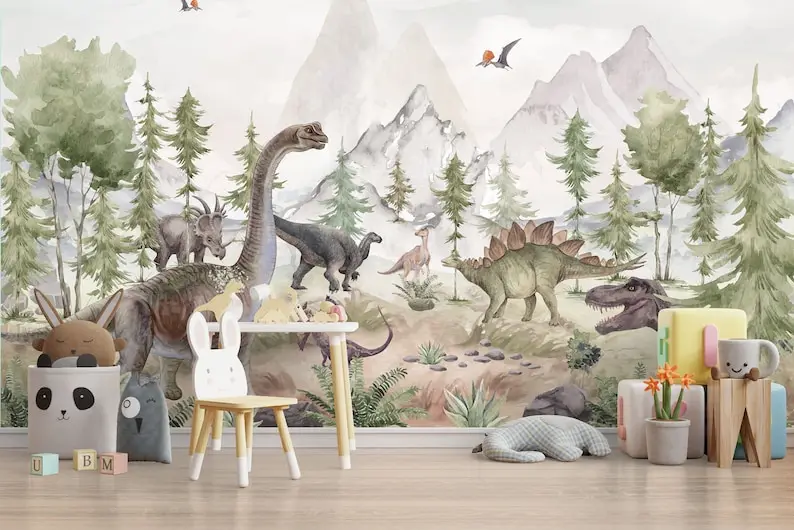 Lives Of The Dinosaurs In The Jungle Kids Wallpaper - Mountain and Trees Peel & Stick Self Adhesive Wall Mural, Dinosaur Species
Lives Of The Dinosaurs In The Jungle Kids Wallpaper - Mountain and Trees Peel & Stick Self Adhesive Wall Mural, Dinosaur Species