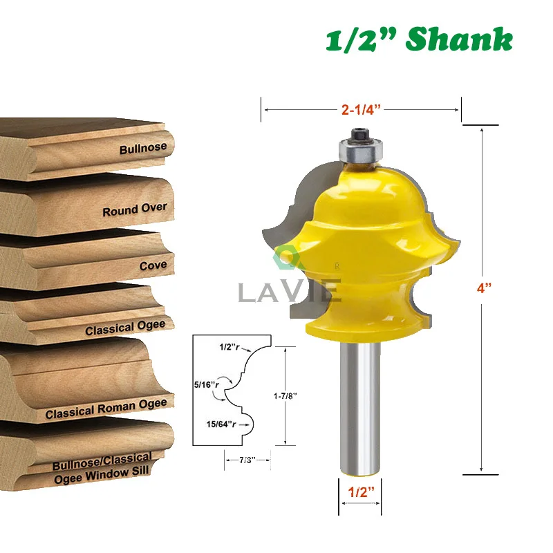 1PC 1/2" 12.7MM Shank Milling Cutter Wood Carving Multiform Multi-profile Molding Router Bit Door Milling Cutter Wood Woodwork
1PC 1/2" 12.7MM Shank Milling Cutter Wood Carving Multiform Multi-profile Molding Router Bit Door Milling Cutter Wood Woodwork
