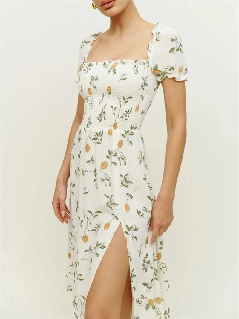Women Slit Pleated Midi Dress Short Sleeve Square Collar Floral Print Ladies Slim Long Robes Holiday Dresses 2022 New
Women Slit Pleated Midi Dress Short Sleeve Square Collar Floral Print Ladies Slim Long Robes Holiday Dresses 2022 New