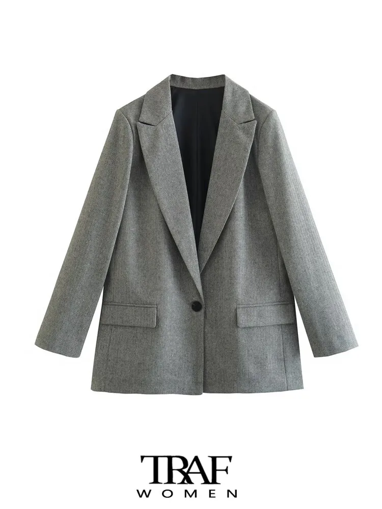 TRAF Women Fashion Office Wear Herringbone Blazer Coat Vintage Long Sleeve Flap Pockets Female Outerwear Chic Vestes Femmes
TRAF Women Fashion Office Wear Herringbone Blazer Coat Vintage Long Sleeve Flap Pockets Female Outerwear Chic Vestes Femmes