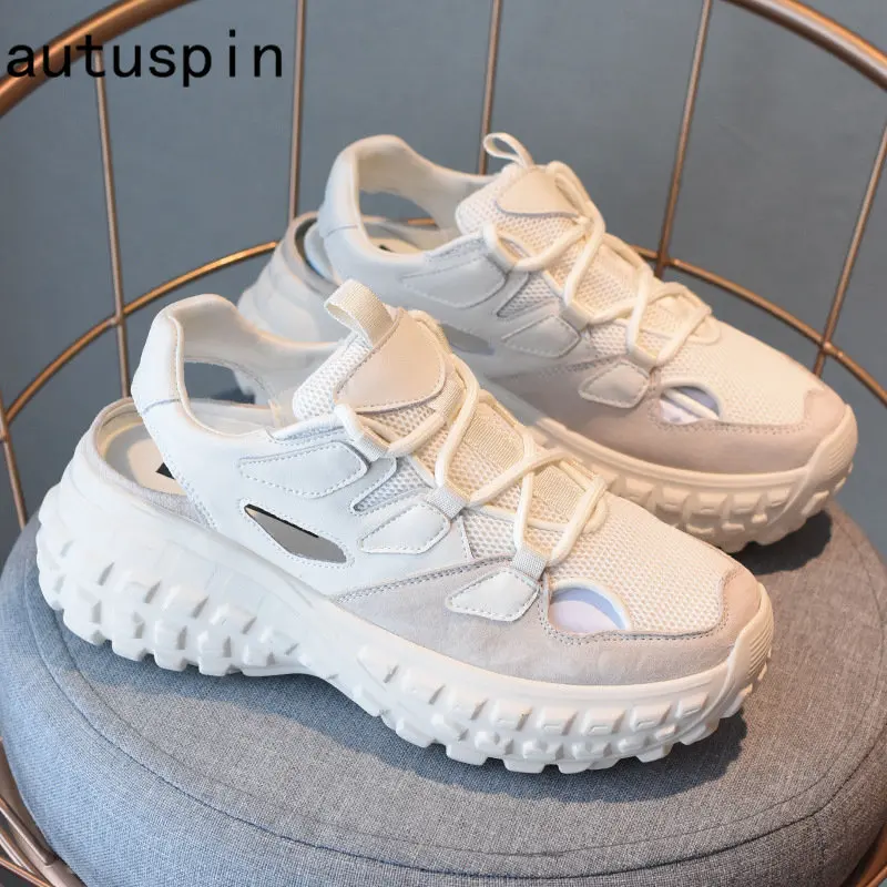 Autuspin Fashion Hollow Out Sneakers for Women 2022 Autumn Thick Bottom Breathable Lace-Up Casual Sports Shoes Genuine Leather
Autuspin Fashion Hollow Out Sneakers for Women 2022 Autumn Thick Bottom Breathable Lace-Up Casual Sports Shoes Genuine Leather