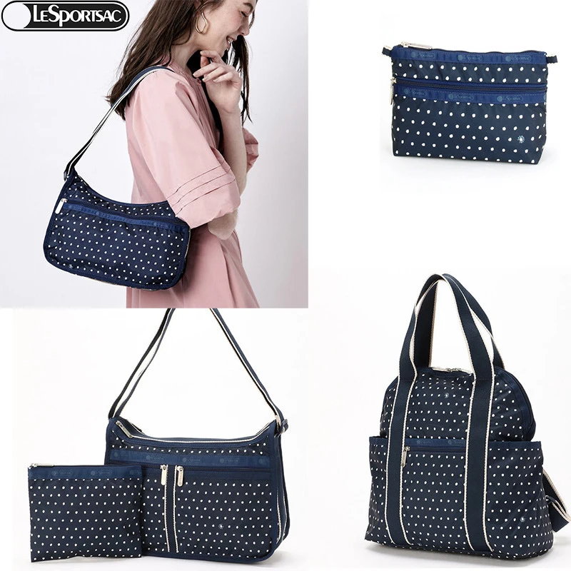 

Kawaii Anime Cartoon Lesportsac Diagonal Small Square Bag Print Casual Lightweight Shoulder Handbag Blue Polka Dot F969