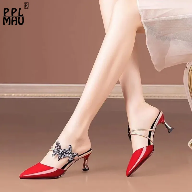 Pointed Red Patent Leather Women Slippers Fashion Butterfly-knot Slip On High Heels Designer Slides Non Slip Hollow Sandals
Pointed Red Patent Leather Women Slippers Fashion Butterfly-knot Slip On High Heels Designer Slides Non Slip Hollow Sandals