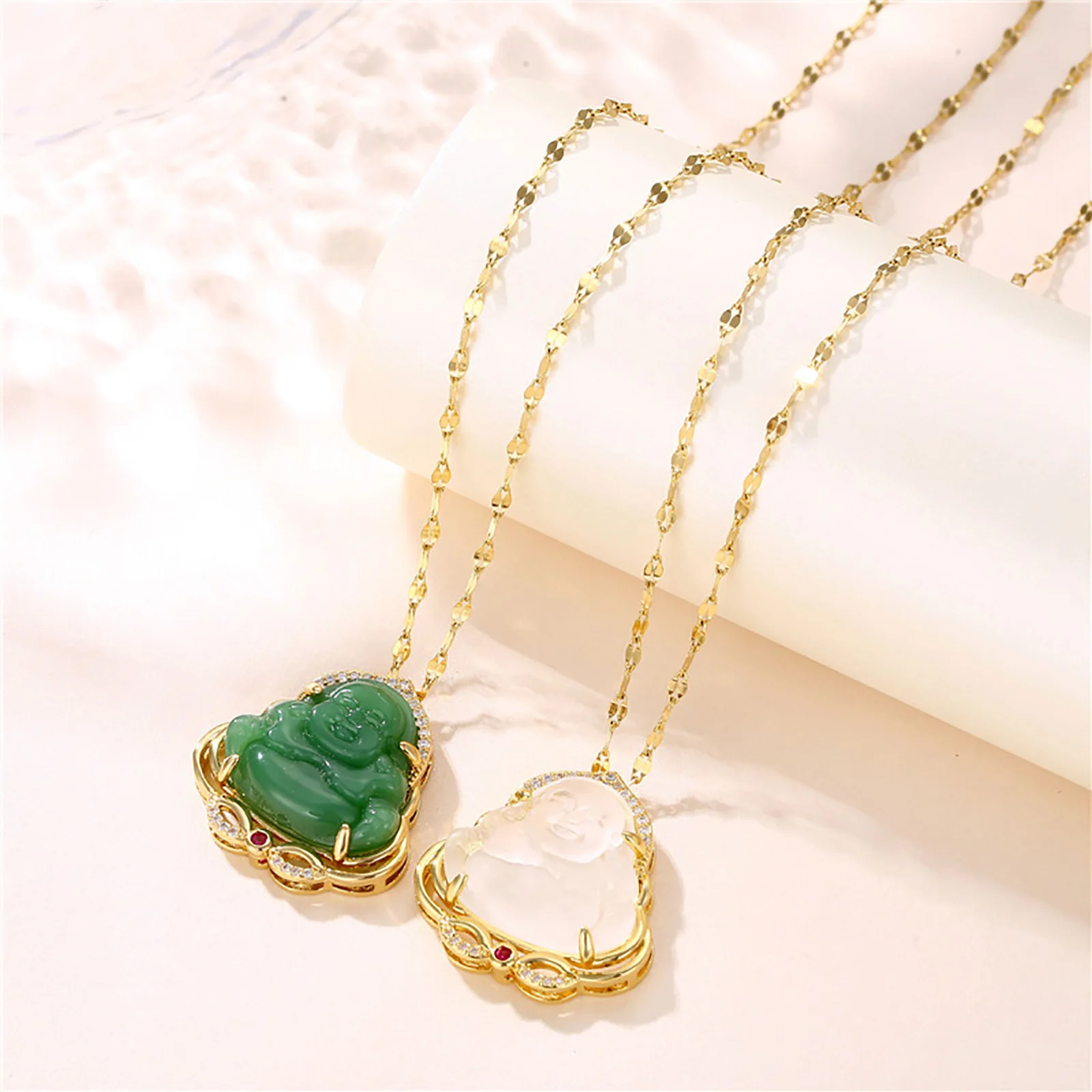 Chinese Traditional Maitreya Buddhism Necklaces for Women with Natural Stone,Gold Tone Stainless Steel Buddhist Ornament Amulet
Chinese Traditional Maitreya Buddhism Necklaces for Women with Natural Stone,Gold Tone Stainless Steel Buddhist Ornament Amulet
