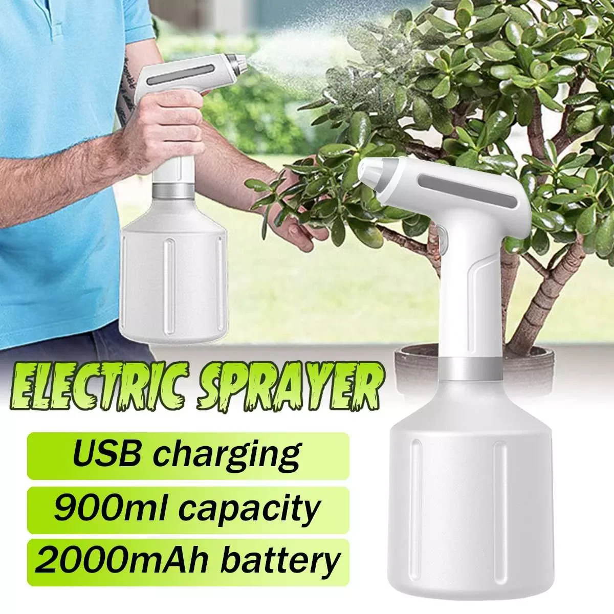 Перезаряжаемая через USB электрическая бутылка-распылитель для полива растений, 900 мл
Перезаряжаемая через USB электрическая бутылка-распылитель для полива растений, 900 мл