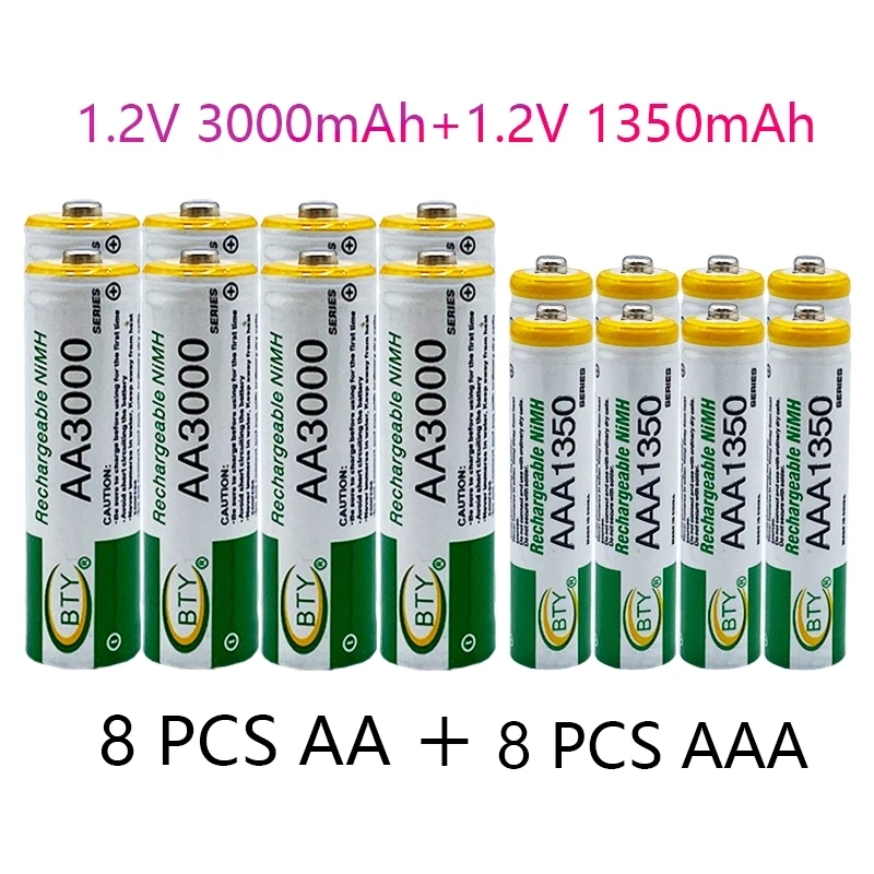 

BTY 1,2 V AA 3000mAh + 1,2 V AAA 1350mAh NiMH перезаряжаемая батарея для портативного ТВ-фонаря DVD беспроводного телефона светодиодный Remote