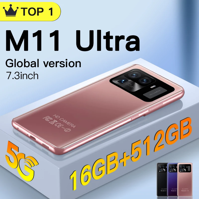 

2022 Smartphone 5G M11 Ultra 7.3inch Globale Version 16GB+512GB 6800mAh 24+48MP Celular Entsperren Handys Mobile phones Telefon