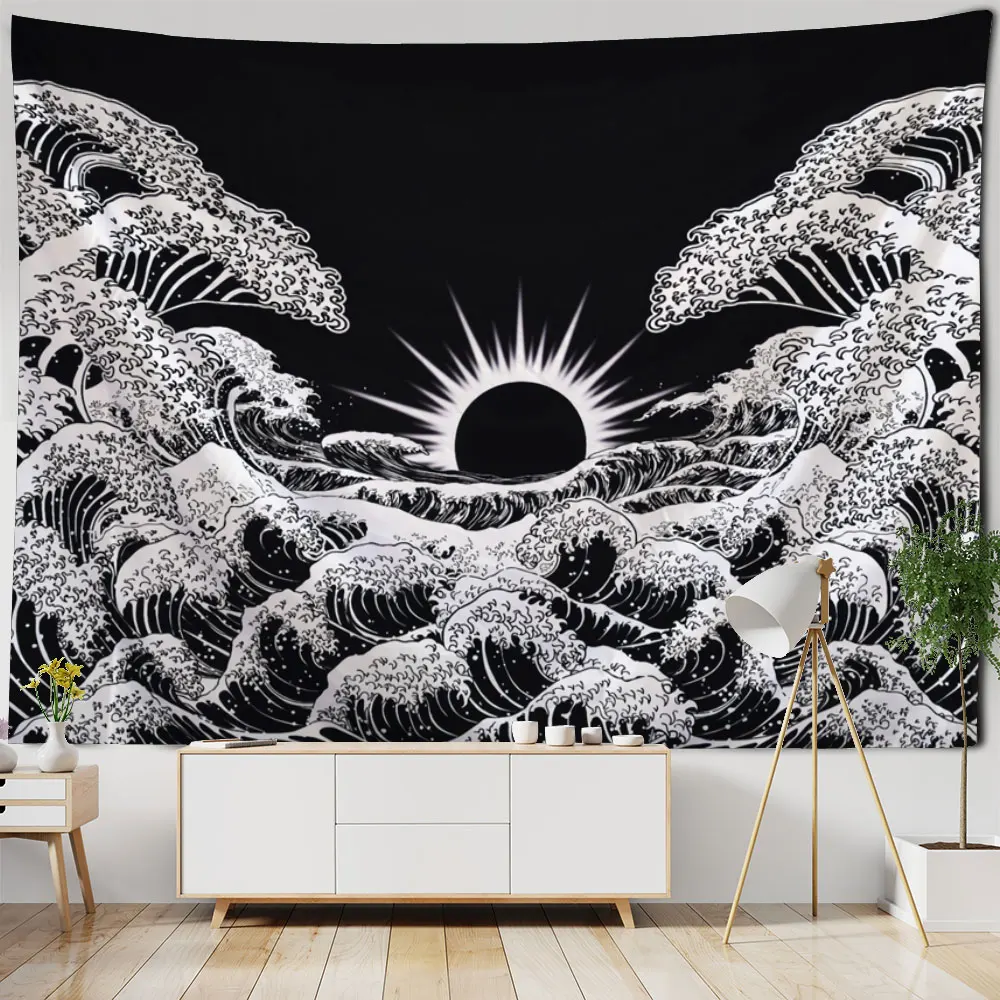 Black And White Ocean Waves Sunrise Tapestry Vintage Indie Boho Tapestry Wall Hanging with Aesthetic Wall Tapestries
Black And White Ocean Waves Sunrise Tapestry Vintage Indie Boho Tapestry Wall Hanging with Aesthetic Wall Tapestries