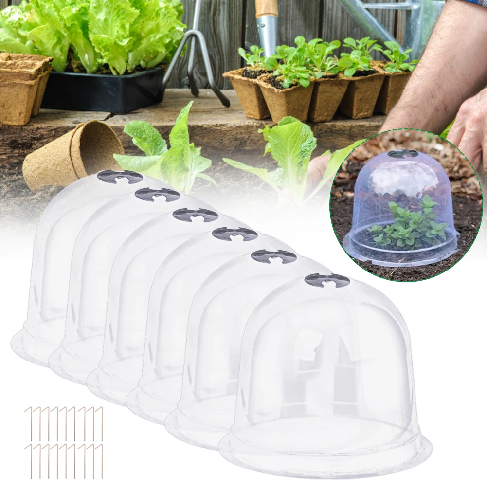 6Pcs Reusable Garden Cloche Dome Seeding Plant Bell Cover Protector with 18 Fixing Pegs Mini Greenhouse for Plant Protection
6Pcs Reusable Garden Cloche Dome Seeding Plant Bell Cover Protector with 18 Fixing Pegs Mini Greenhouse for Plant Protection