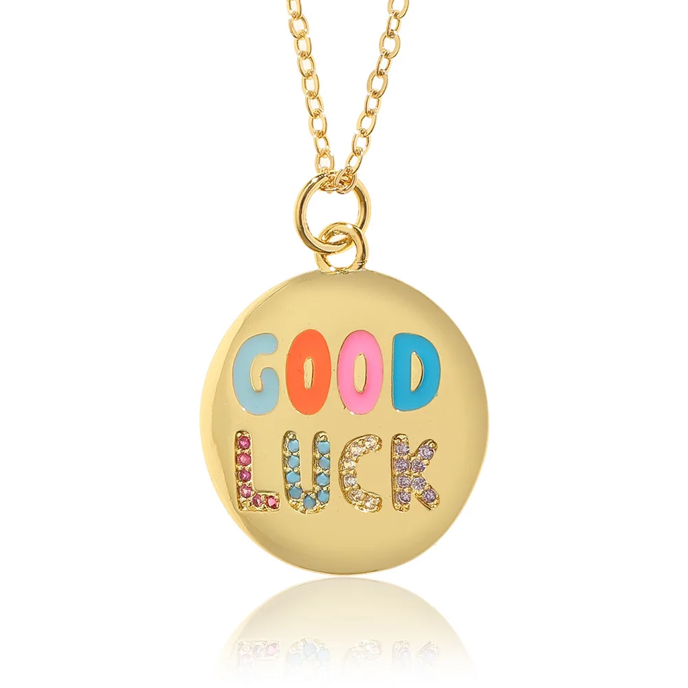 Женское колье с подвеской-буквой GOOD LUCK элегантное ожерелье кулоном из циркония