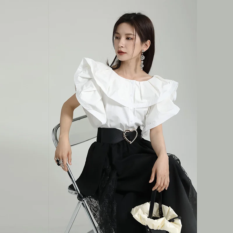 White Shirts for Women Ruffled Flying Sleeve Cotton Tshirts Loose Slim Round Neck Tops Rose Red Cloak Hipster Lotus Leaf Clothes
White Shirts for Women Ruffled Flying Sleeve Cotton Tshirts Loose Slim Round Neck Tops Rose Red Cloak Hipster Lotus Leaf Clothes