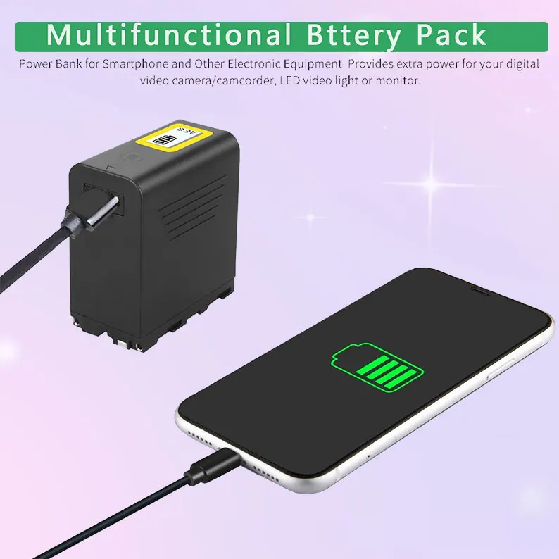 Аккумулятор 7800 мАч с USB-выходом Φ F960 F970 с ЖК-дисплеем для Sony F960 F550 F570 F750 F750 F770
Аккумулятор 7800 мАч с USB-выходом Φ F960 F970 с ЖК-дисплеем для Sony F960 F550 F570 F750 F750 F770