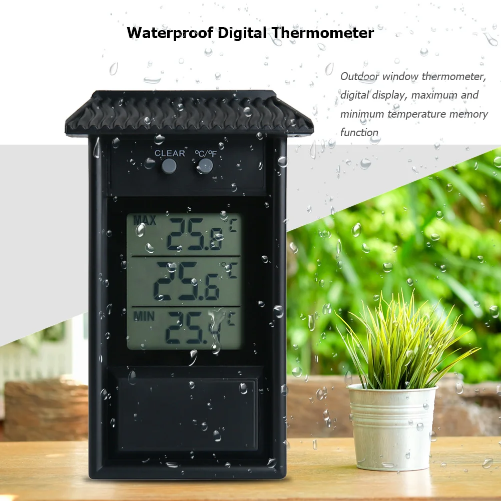 LCD Digital Thermometer Max-Min Value Display Electronic Thermometer Indoor/Outdoor Waterproof Thermometer with Memory Function 
LCD Digital Thermometer Max-Min Value Display Electronic Thermometer Indoor/Outdoor Waterproof Thermometer with Memory Function