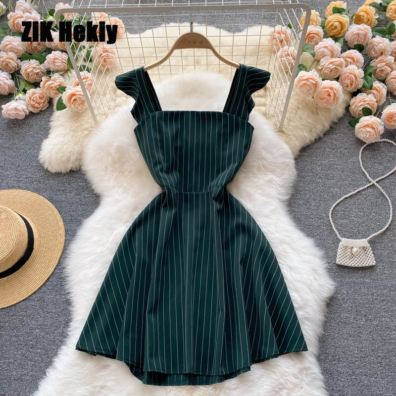 Zik Hekiy Women Striped Dresses Summer New Retro Striped Slim Short Ruffle Suspenders Dresses Vacation Dresses
Zik Hekiy Women Striped Dresses Summer New Retro Striped Slim Short Ruffle Suspenders Dresses Vacation Dresses