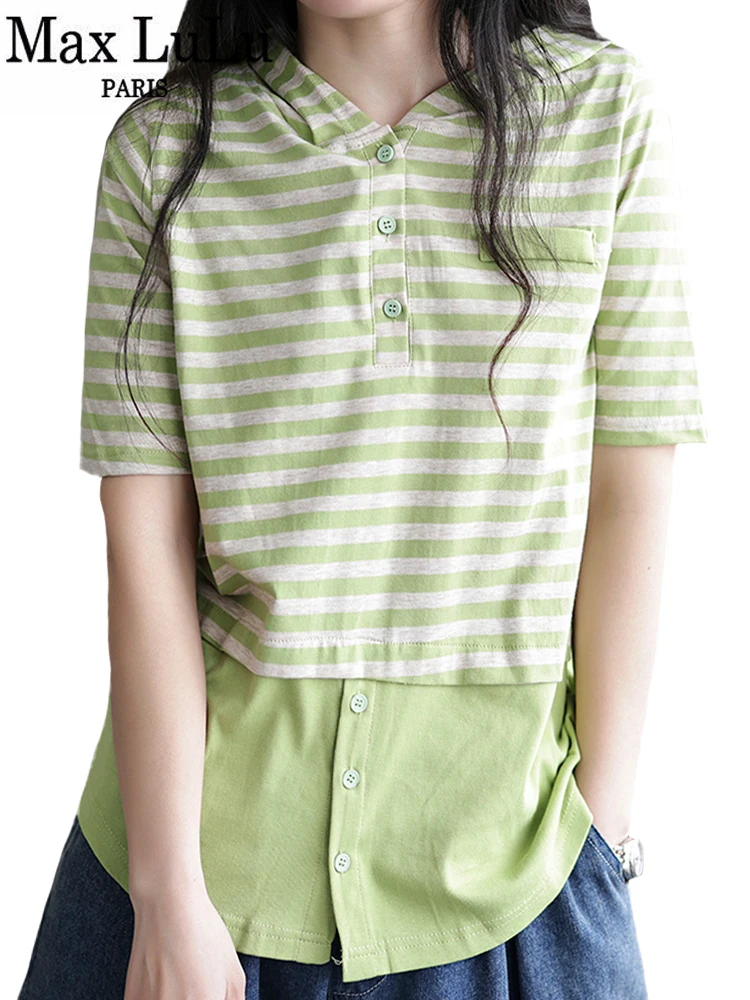 Max LuLu New Japan Fashion Tops Tees 2022 Summer Womens Hooded T-shirt Striped Casual Ladies Short Sleeve Tshirt Cotton Clothes
Max LuLu New Japan Fashion Tops Tees 2022 Summer Womens Hooded T-shirt Striped Casual Ladies Short Sleeve Tshirt Cotton Clothes