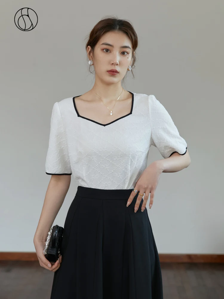 DUSHU Slightly Fat Lady Square Neck Short Regular Sleeve Chiffon Blouse Contrasting Color Straight Shirt Office Lady Solid
DUSHU Slightly Fat Lady Square Neck Short Regular Sleeve Chiffon Blouse Contrasting Color Straight Shirt Office Lady Solid