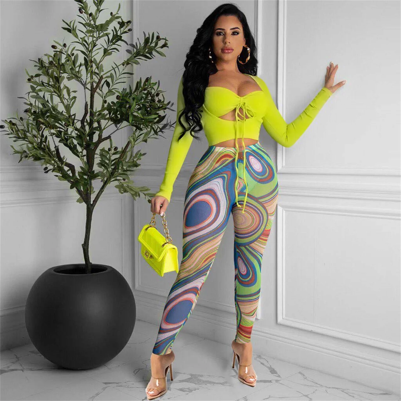 New Fashion 2pcs Women Outfits Square Neck Hollow-out Long Sleeve Crop Tops + Printing High-waist Tight Pants for Ladies S-2xl
New Fashion 2pcs Women Outfits Square Neck Hollow-out Long Sleeve Crop Tops + Printing High-waist Tight Pants for Ladies S-2xl