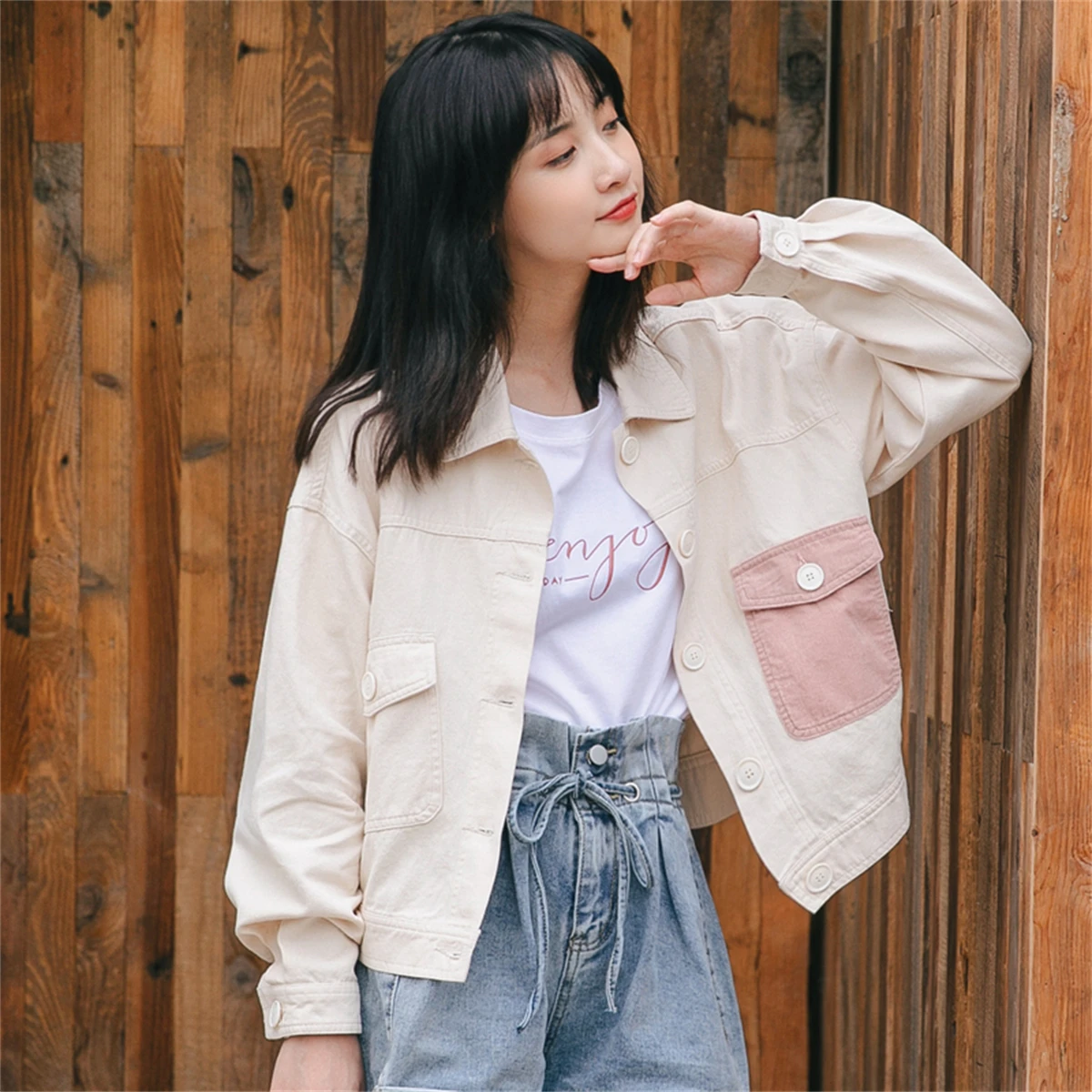 

Denim Coat Ins Tidal Harajuku Early Spring Women Loose Korean Bf Style Chic Patchwork Jacket Bomber Jacket Top Spring