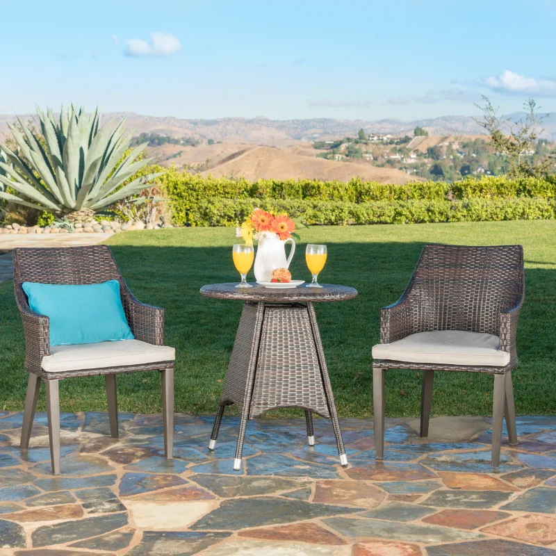 Dana Outdoor 3 Piece Wicker Round Bistro Set with Cushions, Multibrown, Light Brown
Dana Outdoor 3 Piece Wicker Round Bistro Set with Cushions, Multibrown, Light Brown