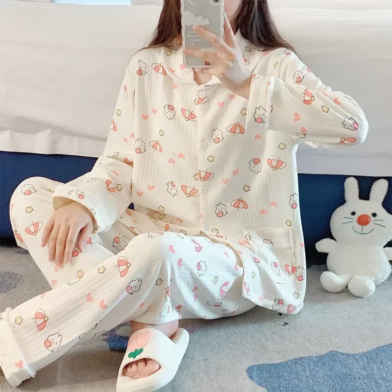Winter Pajamas Loose Female Oversize Sleeve Print Suit Set Sleepwear Home Kawaii Cotton Clothing Long
Winter Pajamas Loose Female Oversize Sleeve Print Suit Set Sleepwear Home Kawaii Cotton Clothing Long