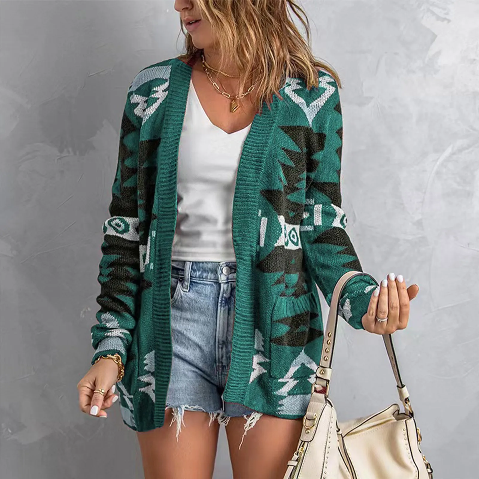 Fashion Women's Casual Autumn/Winter Long Sleeve Knitted Cardigan Geometric Printed Loose Mid-length Sweater Coat Outwear#g3 
Fashion Women's Casual Autumn/Winter Long Sleeve Knitted Cardigan Geometric Printed Loose Mid-length Sweater Coat Outwear#g3