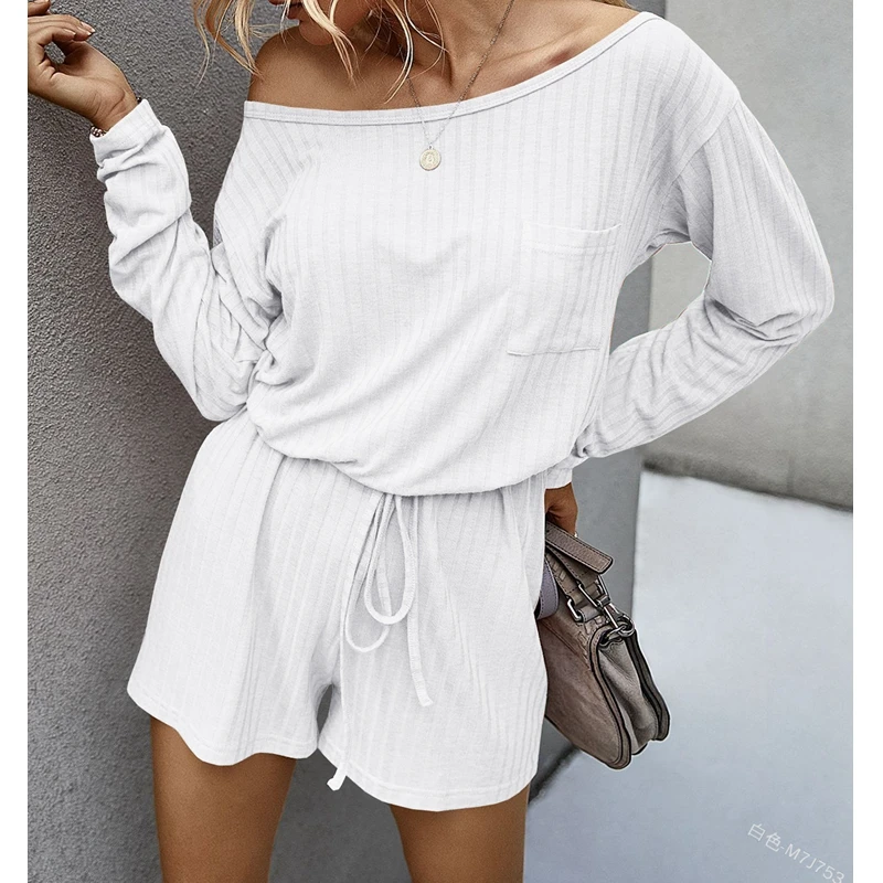 Women's Playsuits Summer Sexy Slash Neck Off-Shoulder Loose Lace Up Playsuits Women Short Sleeve Solid Color Straight Playsuits
Women's Playsuits Summer Sexy Slash Neck Off-Shoulder Loose Lace Up Playsuits Women Short Sleeve Solid Color Straight Playsuits