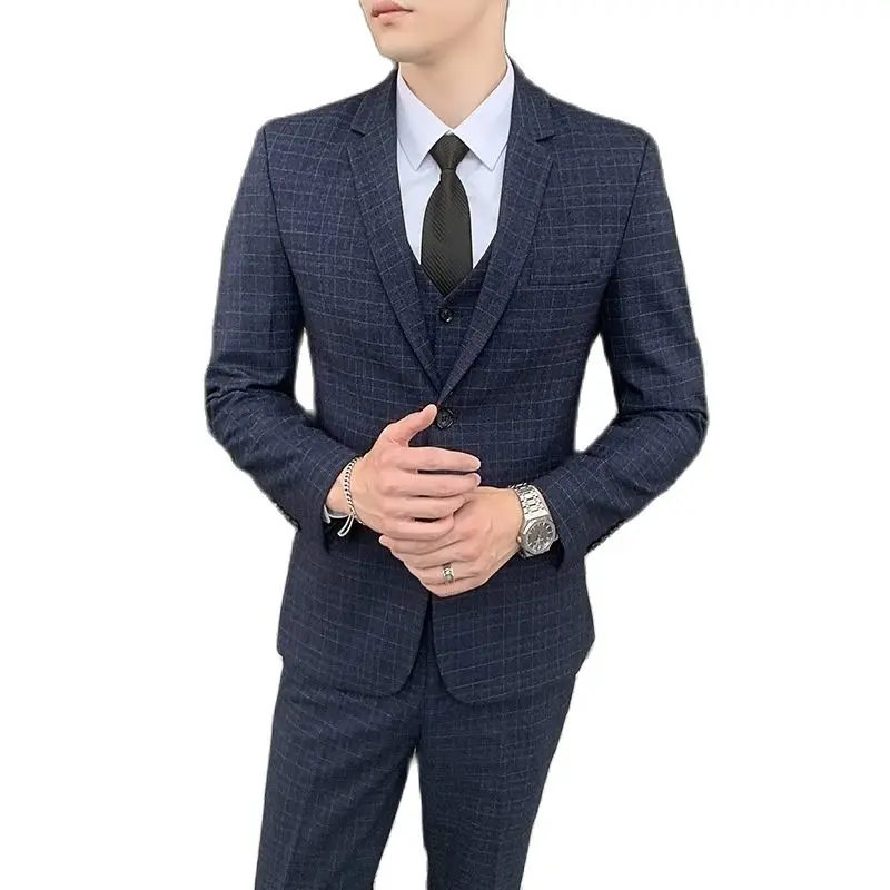 S-5XL (suit + Vest + Trousers) Three-piece Business Suit British Style Fashion Slim Casual Korean Version Dark Grid Occupation 
S-5XL (suit + Vest + Trousers) Three-piece Business Suit British Style Fashion Slim Casual Korean Version Dark Grid Occupation