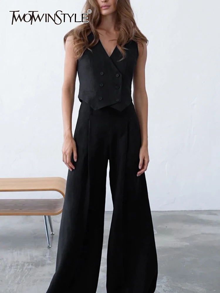 TWOTWINSTYLE Solid Two Piece Sets For Women V Neck Sleeveless Waistcoats High Waist Wide Leg Pants Loose Ser Female Fashion New
TWOTWINSTYLE Solid Two Piece Sets For Women V Neck Sleeveless Waistcoats High Waist Wide Leg Pants Loose Ser Female Fashion New