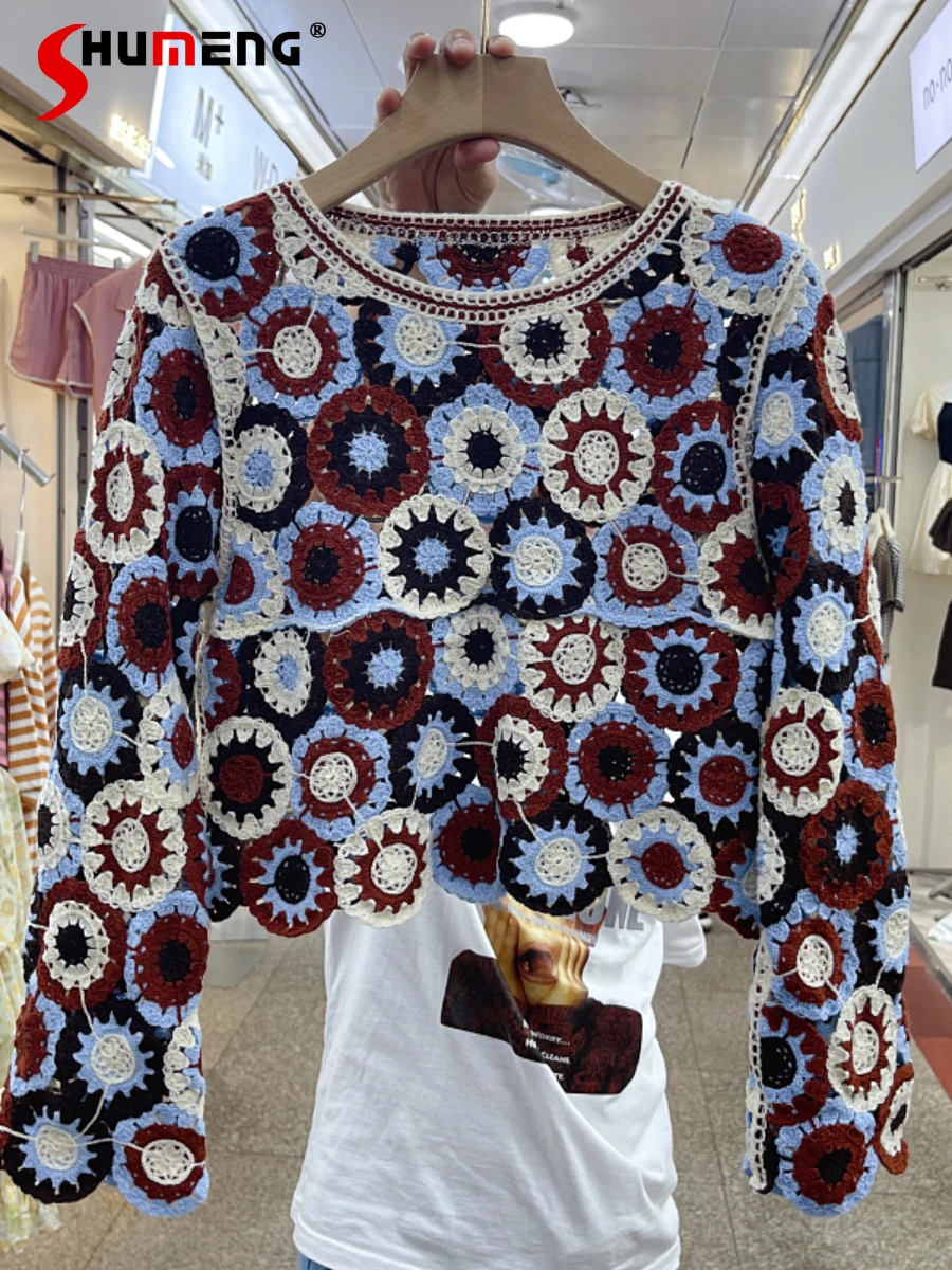 2022 Early Autumn Women's Fashion Ethnic Style Crocheted Flower Sweater Ladies Trendy Sweet Long Sleeve Pullover Knitted Top
2022 Early Autumn Women's Fashion Ethnic Style Crocheted Flower Sweater Ladies Trendy Sweet Long Sleeve Pullover Knitted Top
