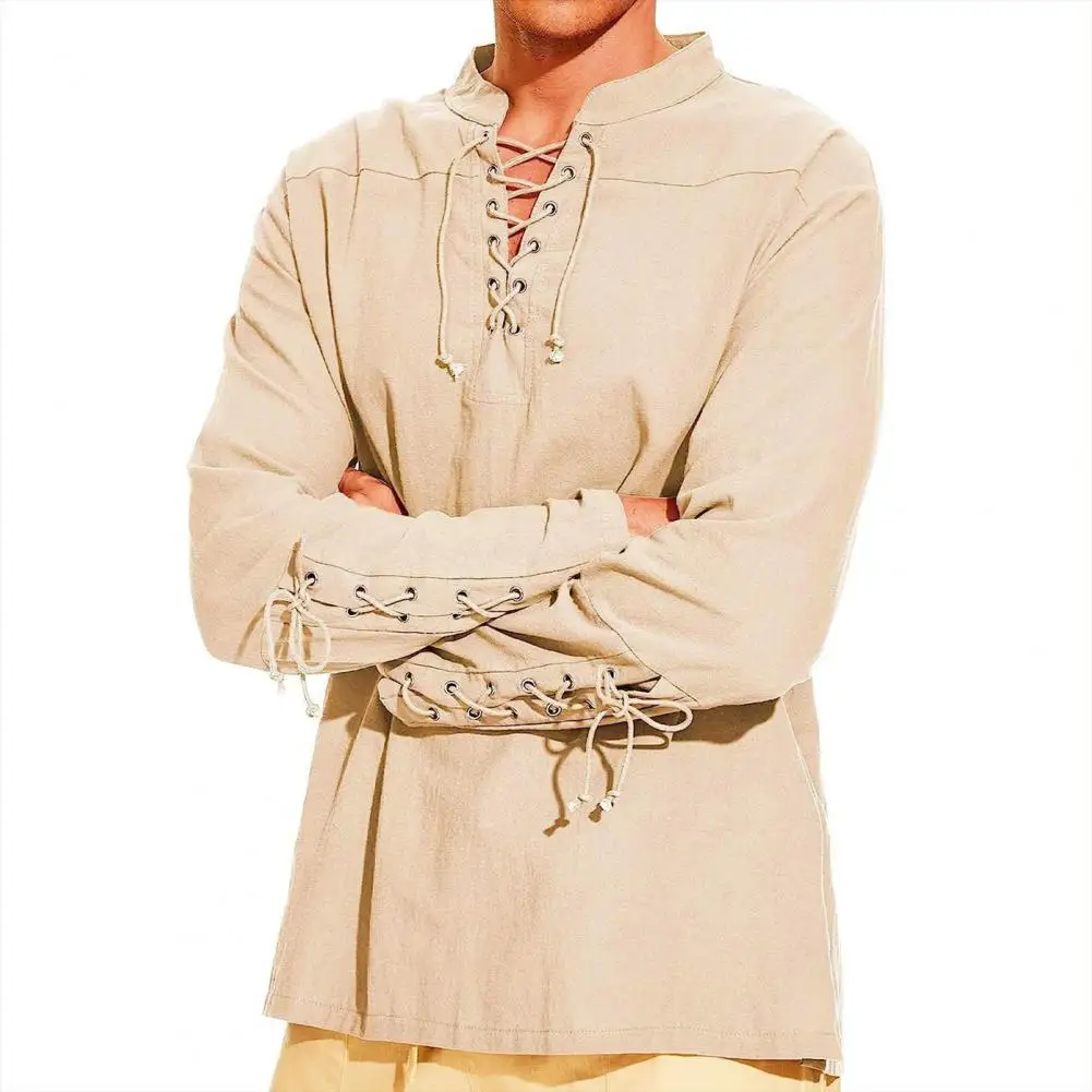 Men Retro Stand Collar V-Neck Lace-up Shirt Tops Long Sleeve Bandage Cuffs Solid Color Loose Fit Casual Punk Style Pullover Tops
Men Retro Stand Collar V-Neck Lace-up Shirt Tops Long Sleeve Bandage Cuffs Solid Color Loose Fit Casual Punk Style Pullover Tops